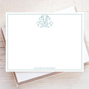 Personalized Monogram Stationery, Flat Notecard Set, Family, Women Stationery image 1