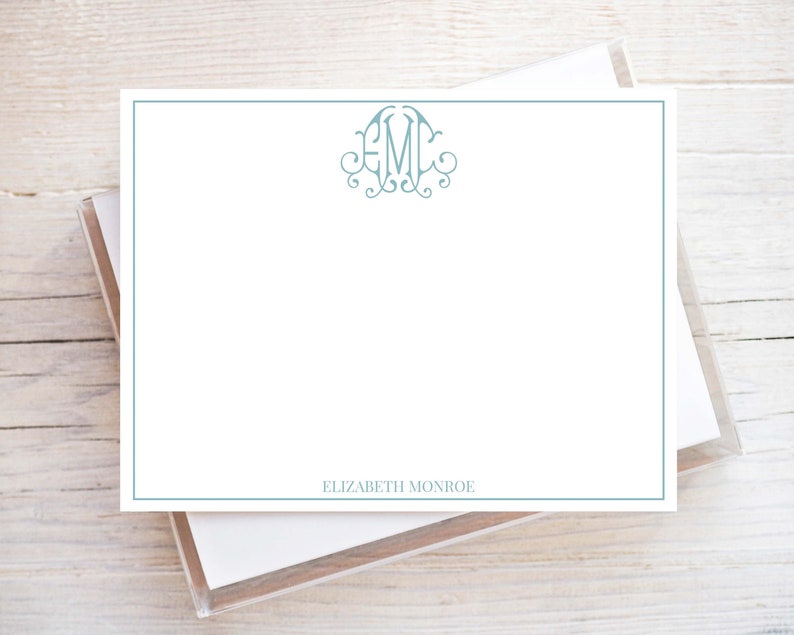 Personalized Monogram Stationery, Flat Notecard Set, Family, Women Stationery image 1