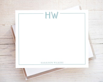 Personalized Initial Stationery, Colored Flat Notecard Set, Family Initial Stationery