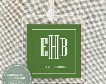 Personalized Block Full Color Monogram Bag Tag, Family Square Luggage Tag