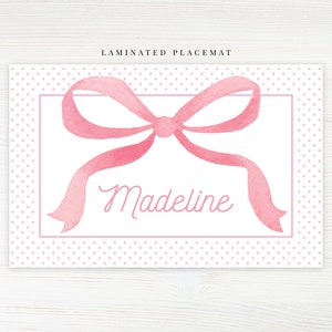 Personalized Watercolor Bow Placemat, Pink Girl Placemat