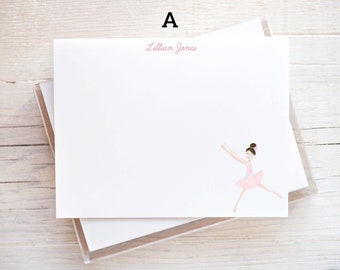 Personalized Watercolor Ballerina Notecard Set, Little Girl Stationery, Baby Girl Flat Notecard