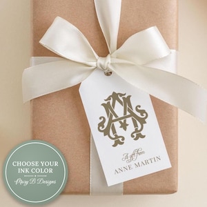 2 x 3.5 inch Personalized Interlocking Monogram Gift Tags | Custom Colorful Intertwined Letter Tag