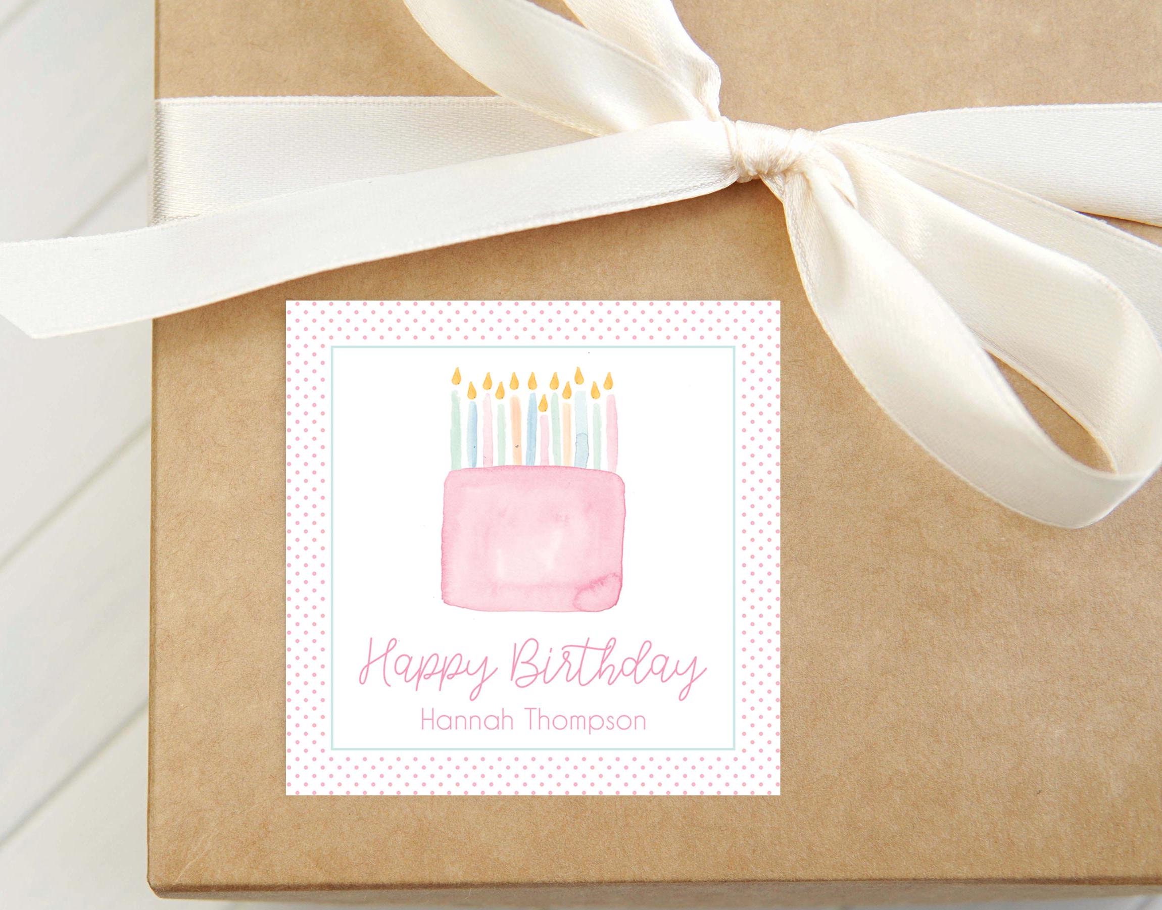 Personalized Happy Birthday Calling Card, Colorful Cake Enclosure Card, Child Birthday Gift Sticker