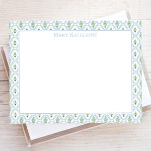 Gepersonaliseerde briefpapier aquarel bloemen groen, platte dameskaartjes set, briefpapier bloemenmeisje