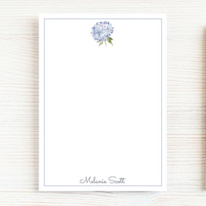 Personalized Watercolor Hydrangea Notepad, Floral Women Notepad