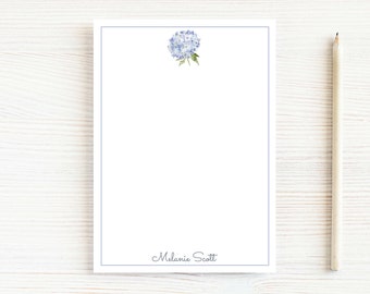 Personalized Watercolor Hydrangea Notepad, Floral Women Notepad