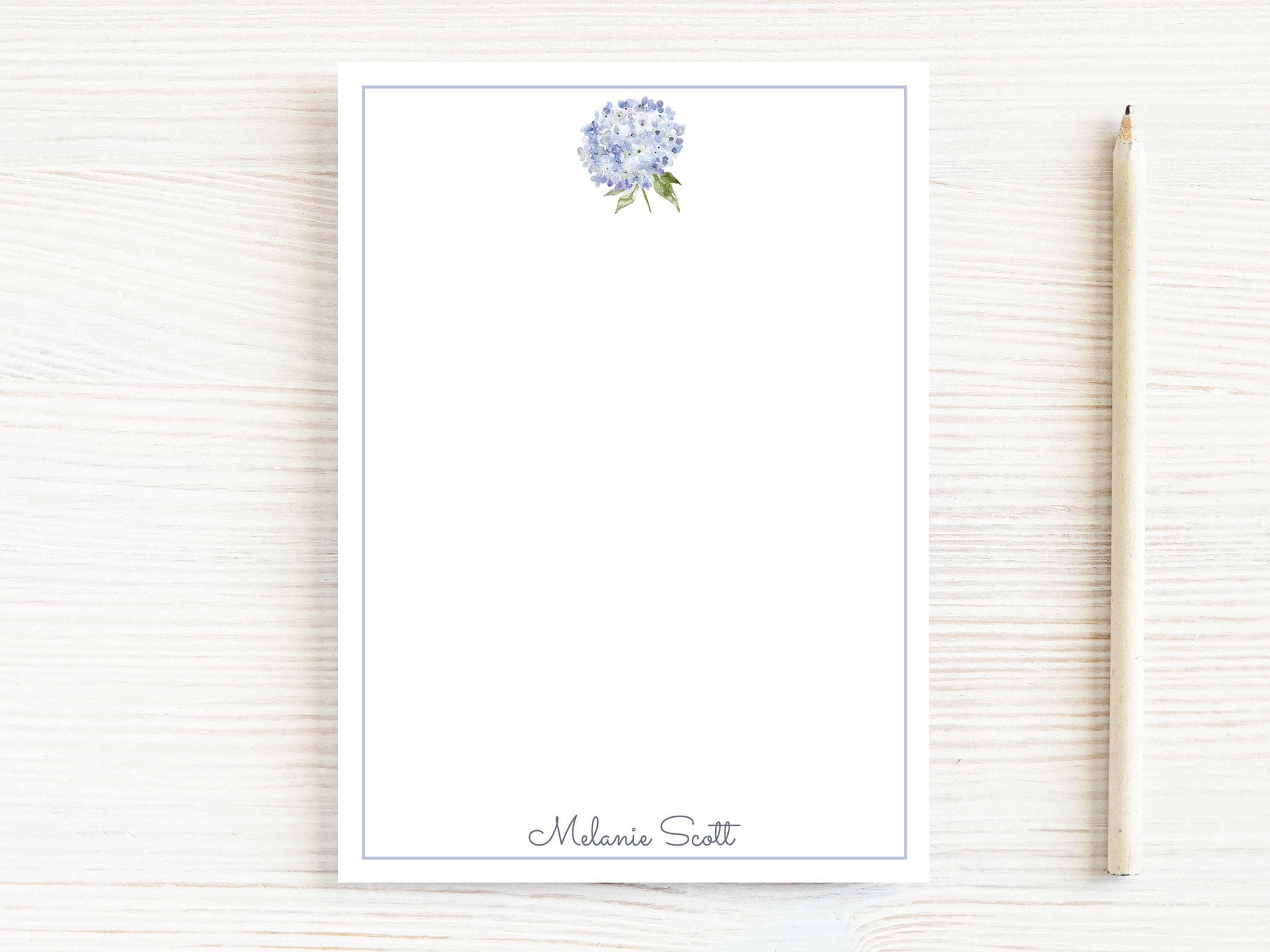 Bloc de notas personalizado con hortensias de acuarela y flores para mujer