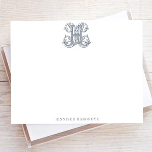 Personalized Monogram Stationery, Flat Notecard Set, Family Initial Stationery