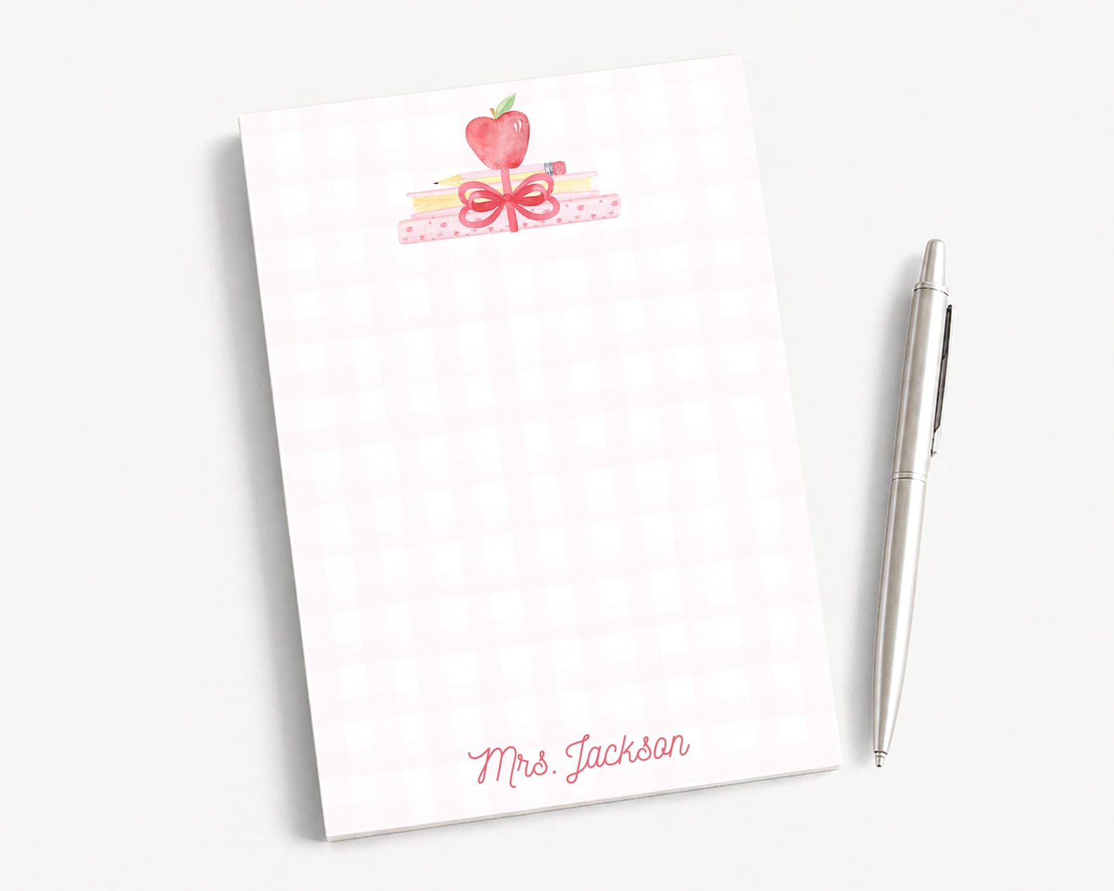Personalized 5x7 Teacher Notepad, School Pink Books Notes - Etsy