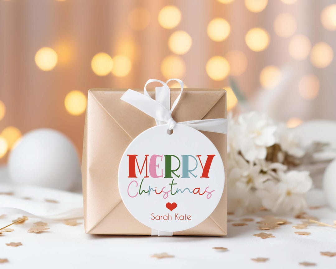 3x3 Inch Round Personalized Colorful Merry Christmas Gift Tags | Custom ...