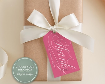 2 x 3.5 inch Thanks Script Gift Tags | Personalized Thank You Colorful Family Tag