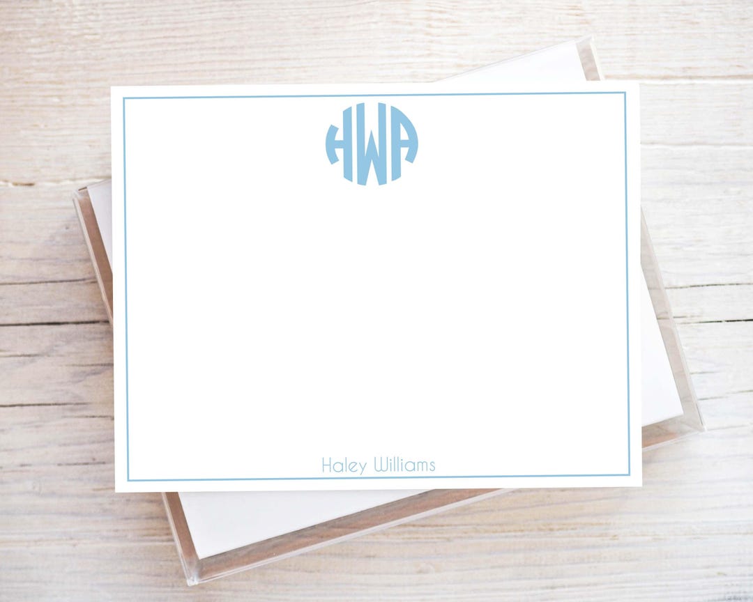 Personalized Solid Circle Monogram Stationery, Flat Notecard Set ...
