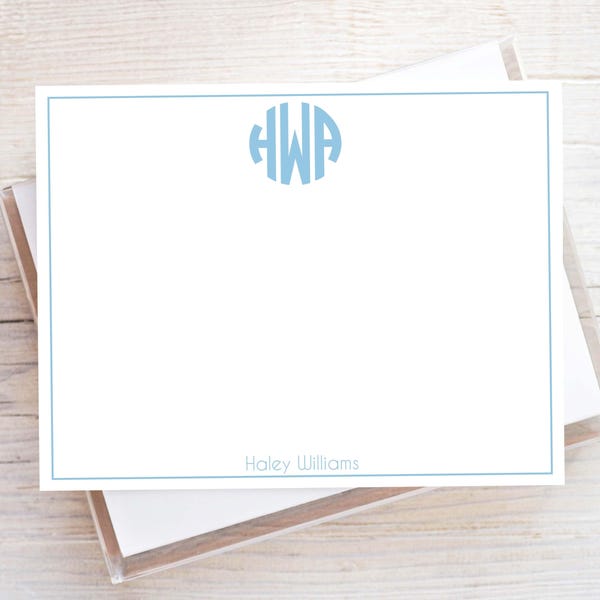 Personalized Solid Circle Monogram Stationery, Flat Notecard Set, Family, Women Stationery
