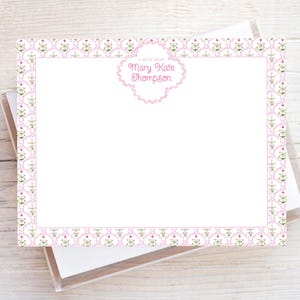 Personalized Watercolor Floral Stationery, Women Flat Notecard Set, Floral Girl Stationery