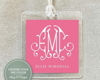 Personalized Interlocking Monogram Bag Tag, Family Square Luggage Tag