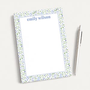 Personalized 5.5X5.5 or 5X7 Watercolor Blue Green Floral Notepad, Flower Women Note