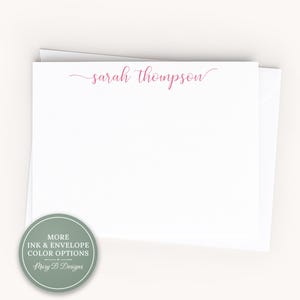 Personalized A2 Size Colorful Script Name Stationery, Colored Women Girl Flat Notecard Set