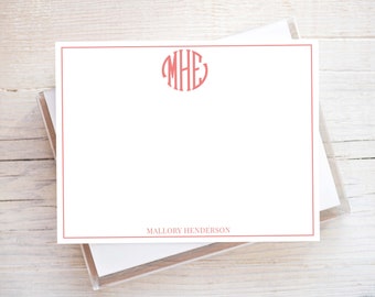 Personalized Circle Monogram Stationery, Flat Notecard Set, Family, Women Stationery