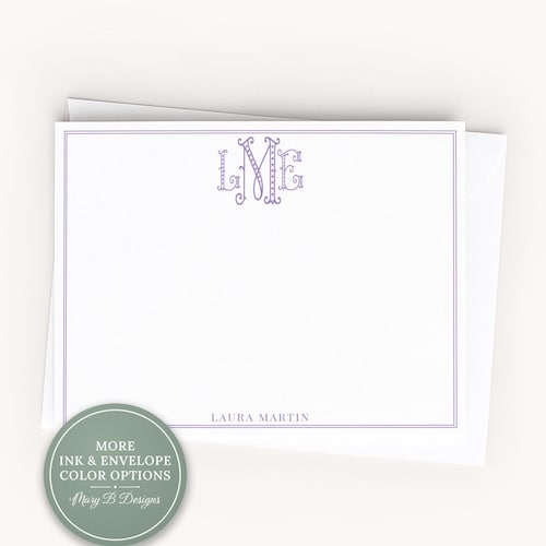 Personalized A2 Size Dot Monogram Women Stationery, Colorful Girl Family Flat Notecard Set