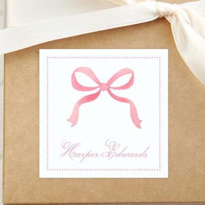 Tarjeta de presentación personalizada con lazo rosa de acuarela, tarjeta adjunta con lazo para niña, etiqueta de regalo para bebé