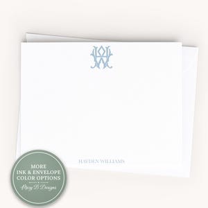 Personalized A2 Size Interlocking Monogram Stationery, Colorful Intertwined Letters Flat Notecard Set