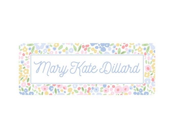 60 Personalized Vinyl Floral Name Labels | Water Resistant School Supply Labels
