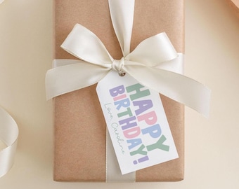 2 x 3.5 inch Personalized Happy Birthday Gift Tags | Custom Pastel Color Girl Party Tag
