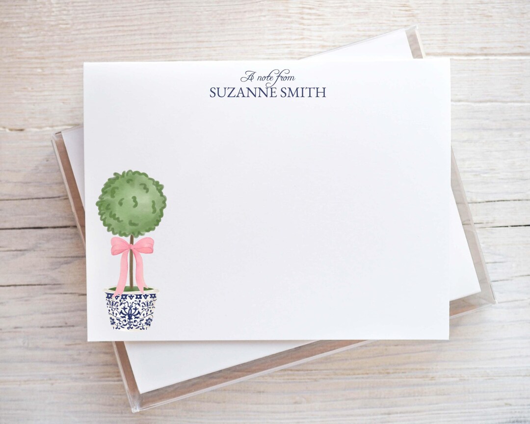 Personalized A2 Size Topiary Pink Bow Greenery Stationery, Women Girl ...