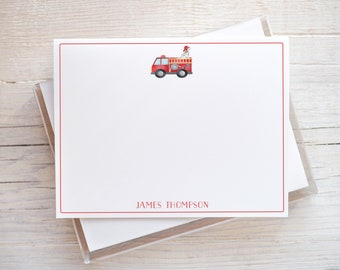 Personalized Firetruck Stationery, Boy Dalmation Flat Notecard Set, Red Boy Stationery