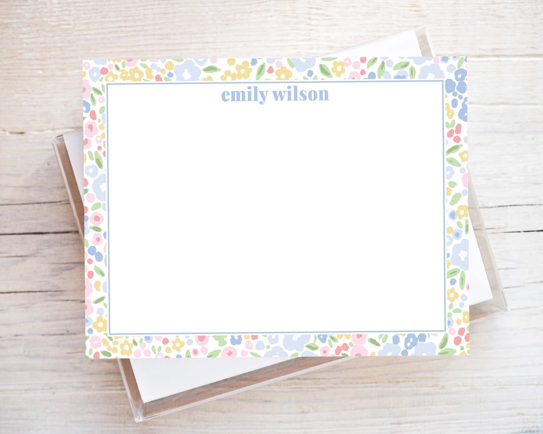 Personalized Watercolor Floral Stationery, Women Flat Notecard Set ...