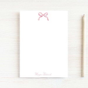 Personalized Watercolor Pink Bow Notepad, Women Bow Notepad