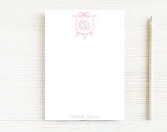 Personalized Bow Crest Monogram Notepad, Pink Girl Initials Notepad