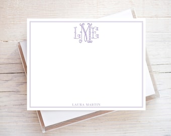 Personalized Monogram Stationery, Flat Notecard Set, Family, Women Stationery