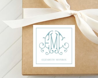Personalized Monogram Calling Card, Interlocking Woman Enclosure Card, Family Square Gift Tag
