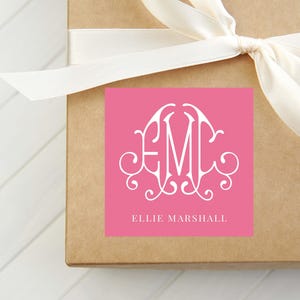Carte de visite personnalisée avec monogramme, carte de visite pour femme avec polices de caractères fantaisie, étiquette cadeau carrée familiale