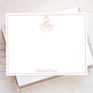Personalized Watercolor Ballerina Notecard Set, Little Girl Ballet Stationery, Baby Girl Flat Notecard