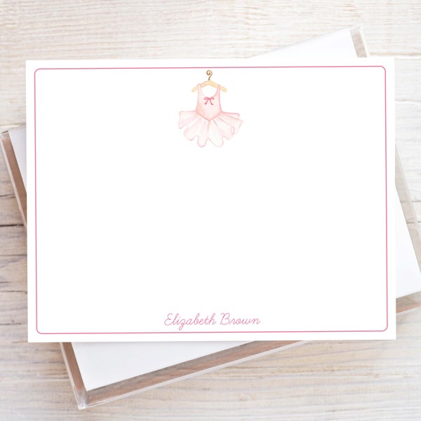 Personalized Watercolor Ballerina Notecard Set, Little Girl Ballet Stationery, Baby Girl Flat Notecard