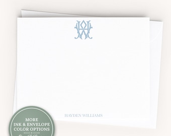 Personalized A2 Size Interlocking Monogram Stationery, Colorful Intertwined Letters Flat Notecard Set