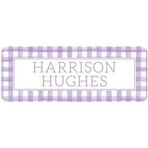 Personalized Vinyl Purple Gingham Name Labels | *NOT Dishwasher Safe*