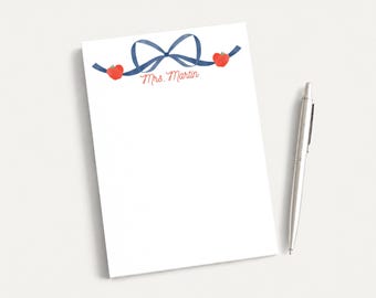 Personalized 5x7 Teacher Bow Notepad, School Apple Notes