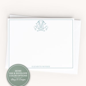 Personalized A2 Size Fancy Script Monogram Stationery, Curls Initials Women Girl Flat Notecard Set