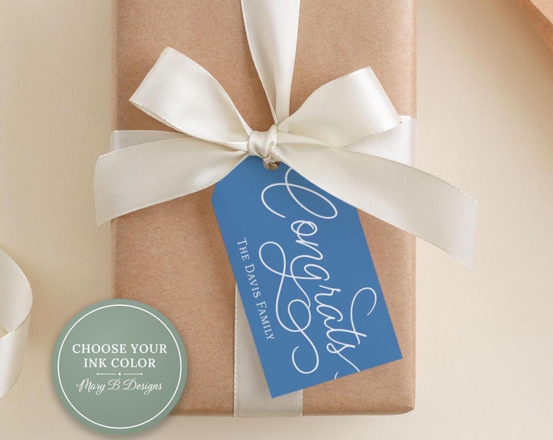 2 x 3.5 inch Personalized Congrats Gift Tags | Custom Congratulations Colorful Family Tag