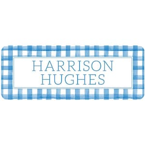 Personalized Vinyl Blue Gingham Name Labels | *NOT Dishwasher Safe*