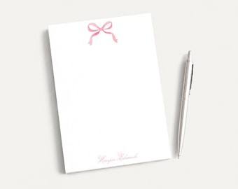 Personalized 5.5X5.5 or 5X7 Watercolor Pink Bow Notepad, Women Bow Note