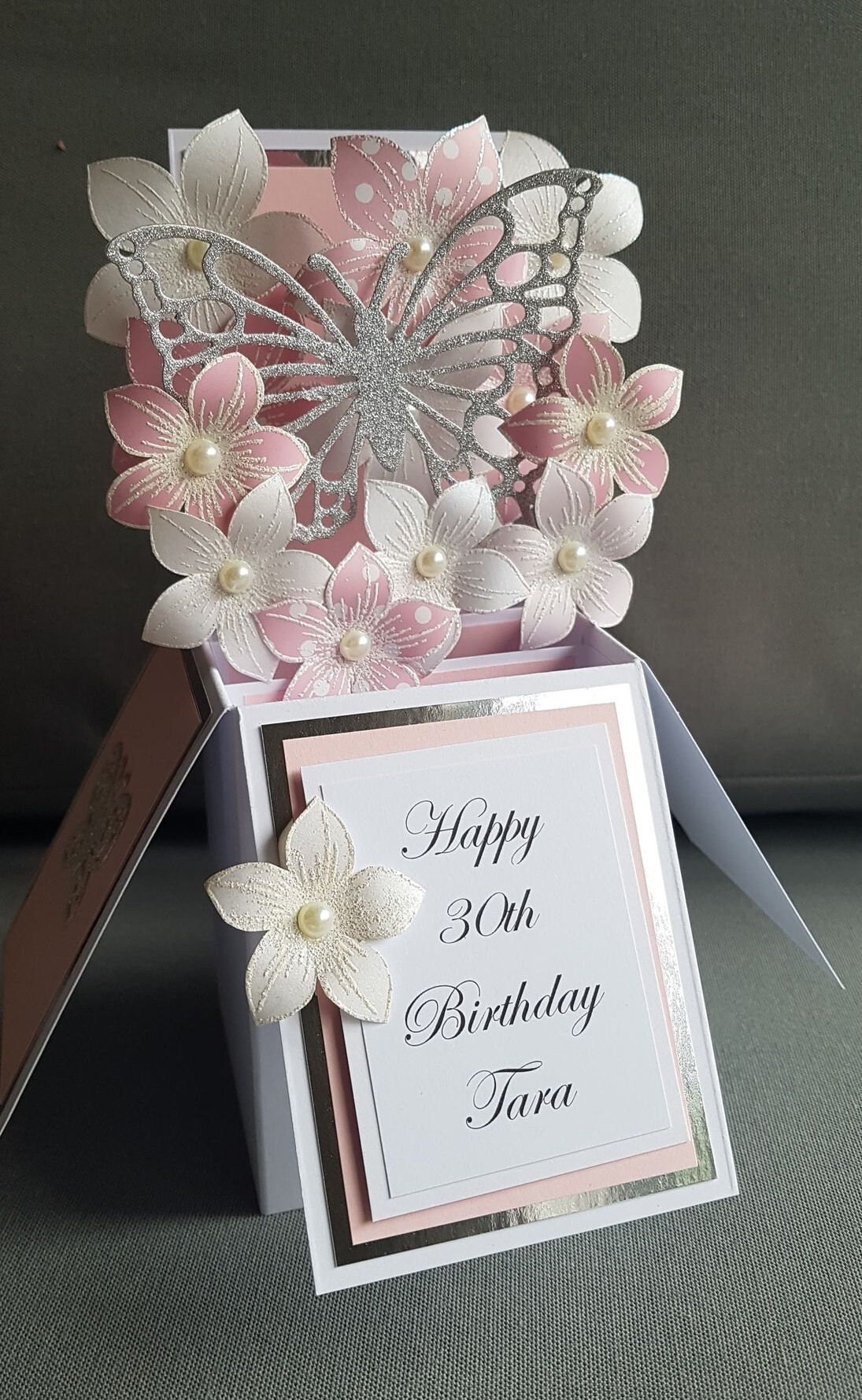 Personalised Pink Butterfly Pop up Box Card: Handmade Flower Gift - Etsy UK