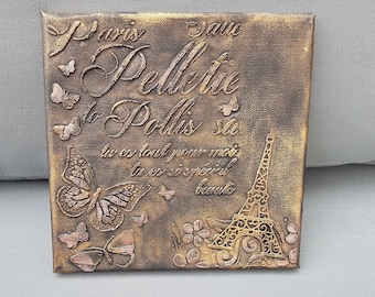 Handmade Paris Canvas Art: Eiffel Tower, Gold Gilding.
