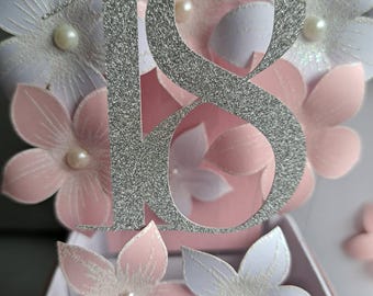 Personalised 18th Birthday Pop Up Flower Card, Handmade, Silver Glitter Number, Gift Box