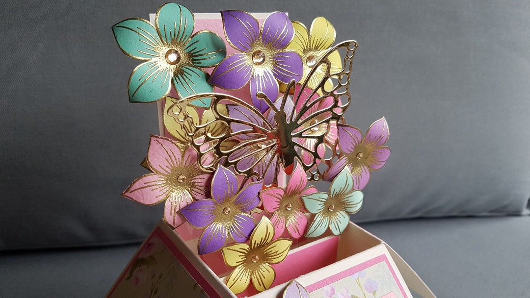 Springtime Butterfly Flower Pop up Box Card: Handmade 3D Card ...