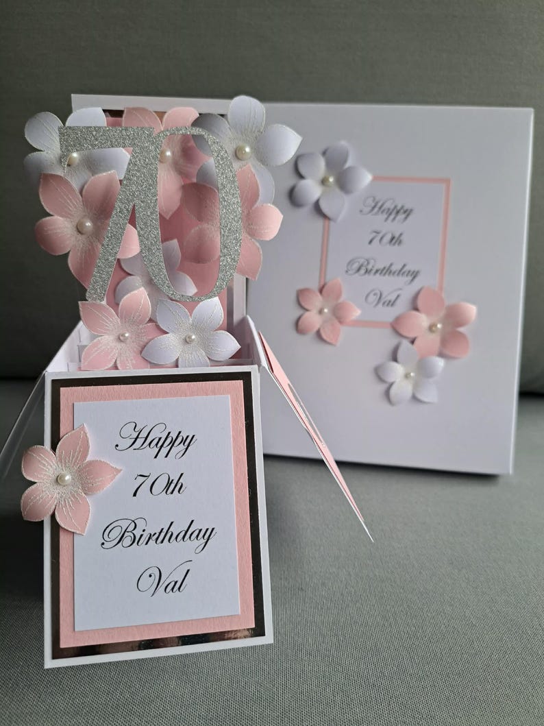 Handmade 70th Birthday Pop up Flower Card: Glitter Silver Number. - Etsy UK